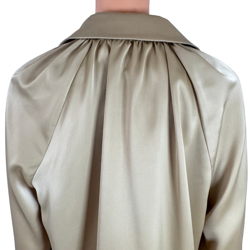Anne Klein Coffee Cream Tie Front Satin Blouse Long Sleeve V-Neck Top Medium NEW - Picture 15 of 15